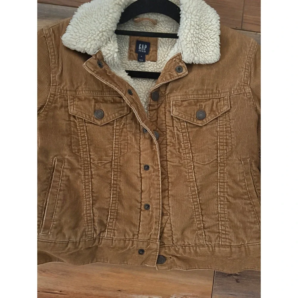 Gap Kids Tan Brown Corduroy Sherpa Lined Trucker Jacket Size Medium M